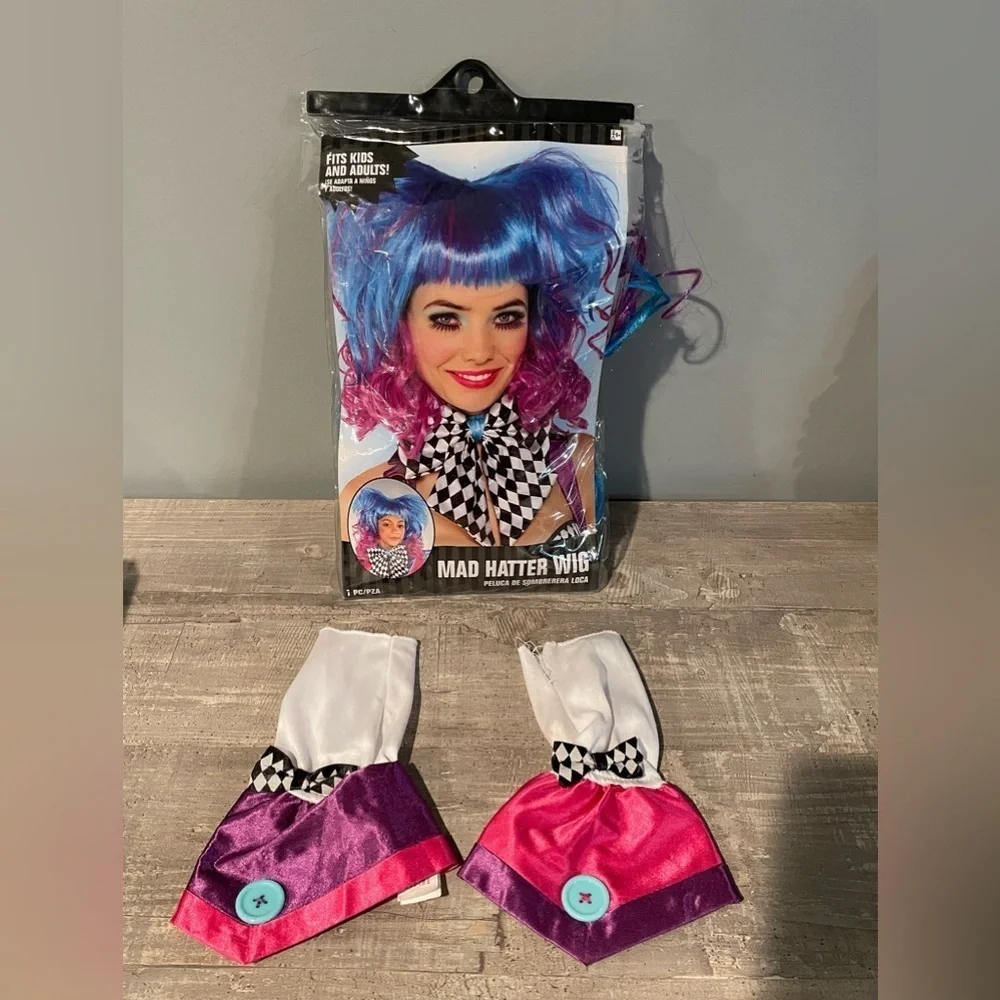 Mad Hatter Kids Size M/L Costume Wig Suspenders Alice In Wonderland Halloween
